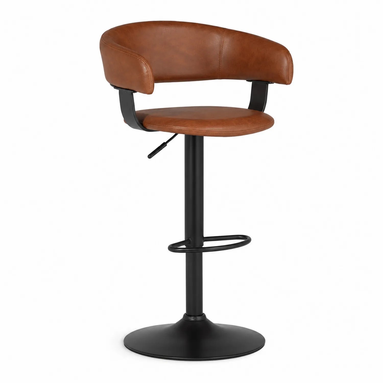 Barhocker mit PU-Kunstleder Braun Höhenverstellbar Rund