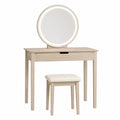 Frisiertisch Set mit LED-Spiegel aus Holz in Hellbraun/Beige