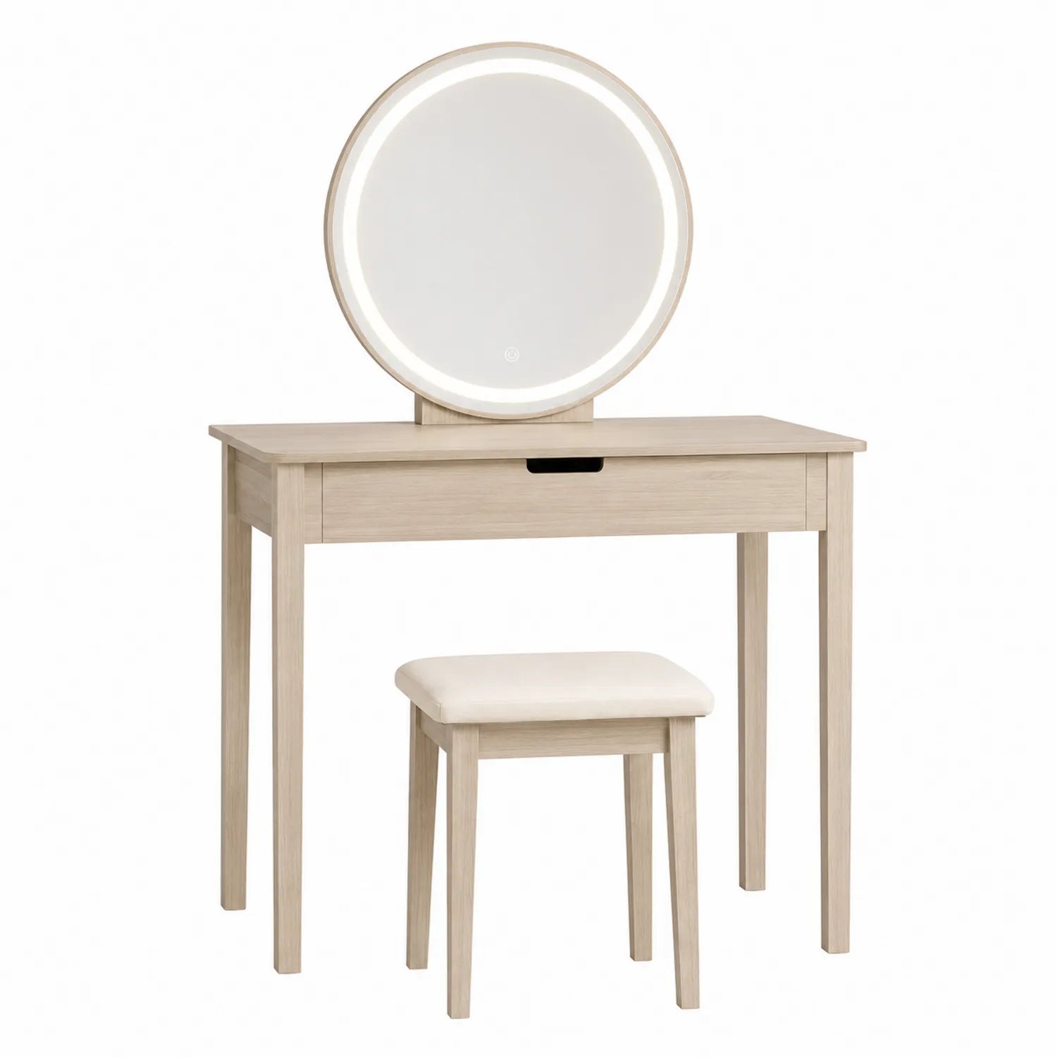 Frisiertisch Set mit LED-Spiegel aus Holz in Hellbraun/Beige