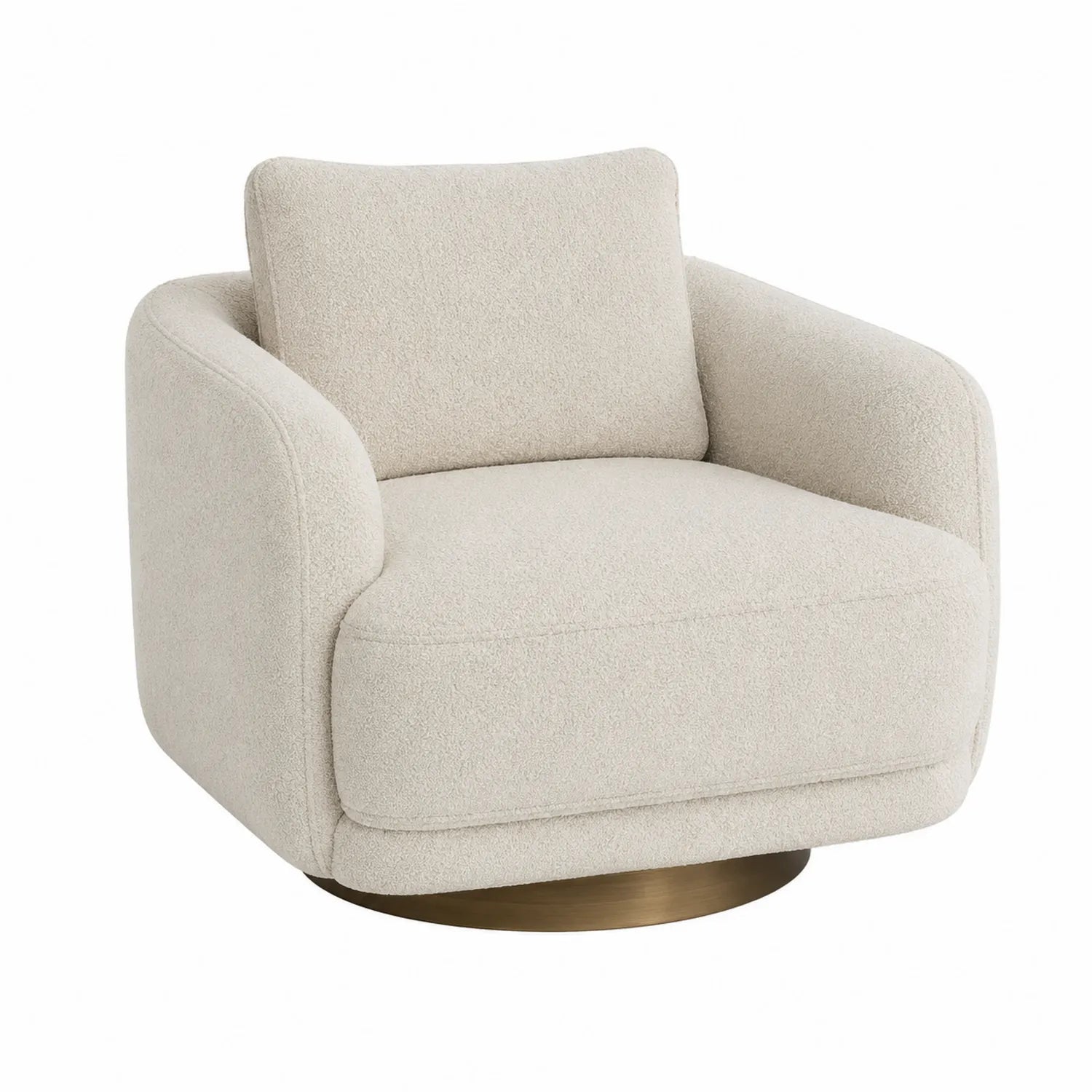 Drehbarer Sessel Bouclé Stoff Creme mit Metallbasis