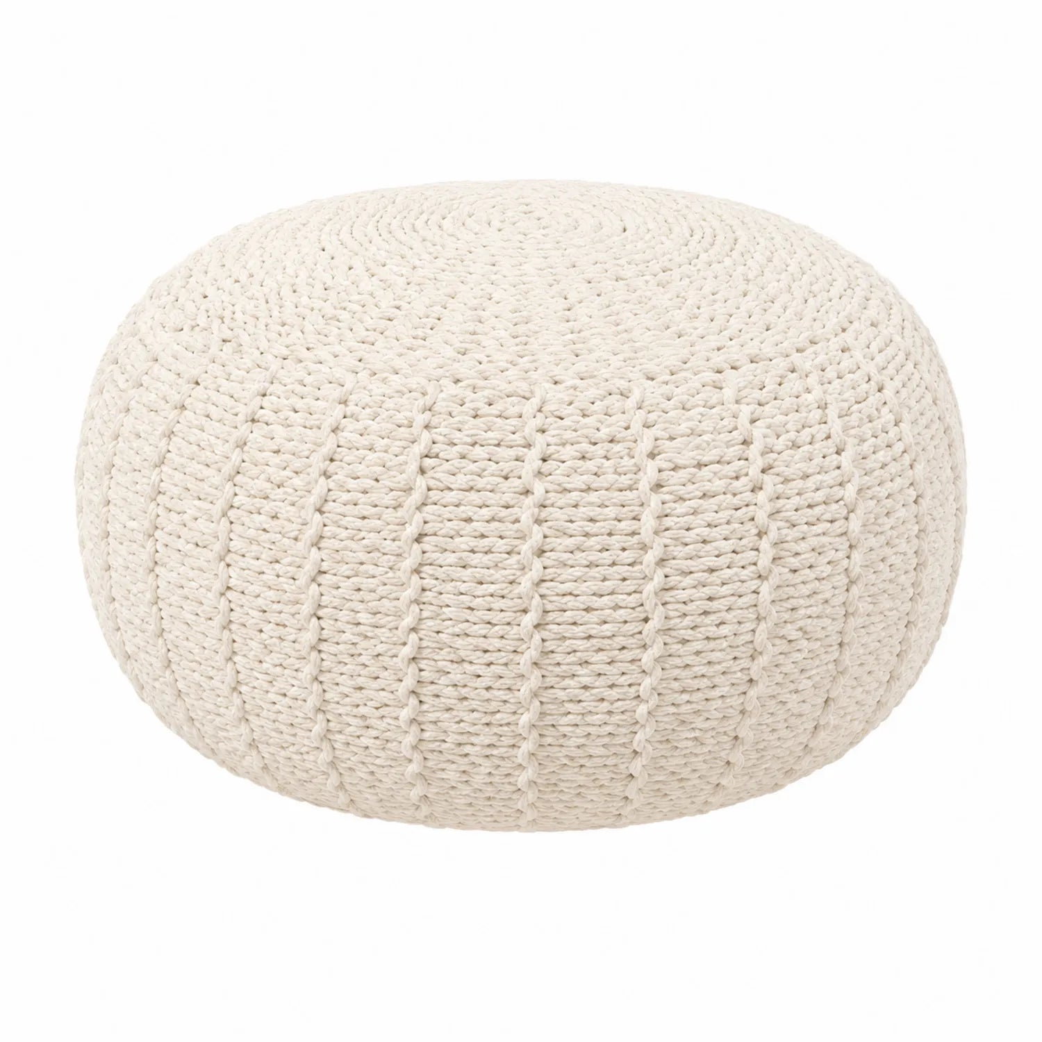 Runder Strickpouf Baumwolle Creme 50cm