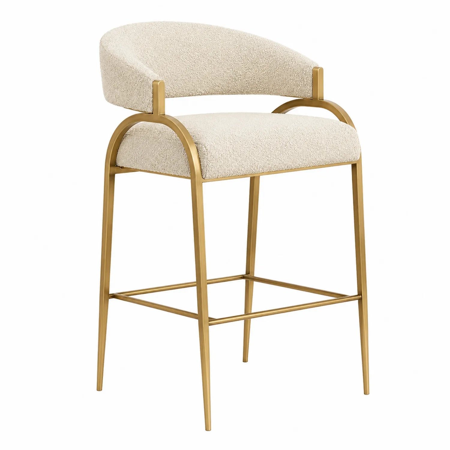 Barhocker mit Stoffbezug und Metallgestell in Beige und Gold 102cm