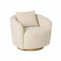 Drehstuhl Bouclé Stoff Beige mit Massivholzfuß