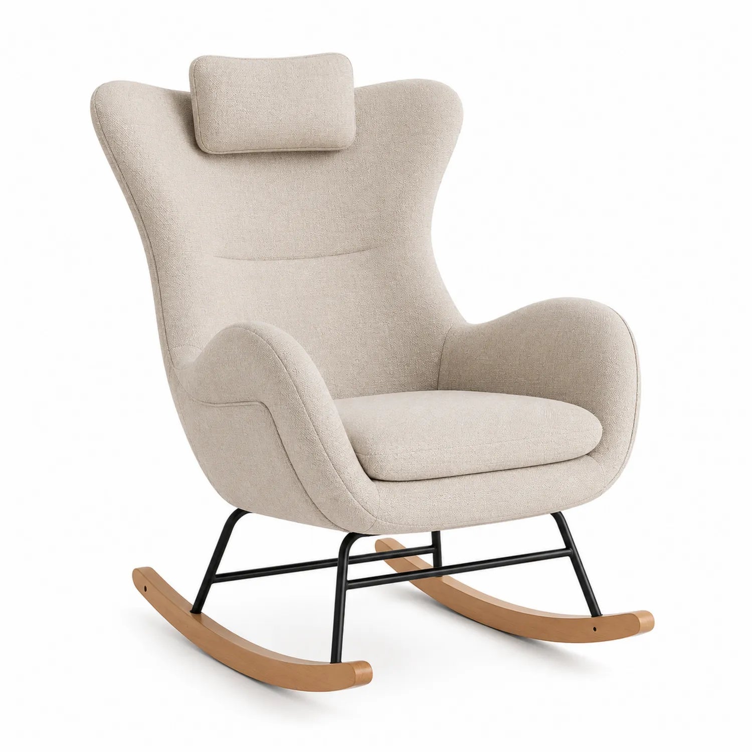 Schaukelstuhl Stoff Beige mit Metallgestell