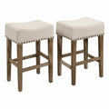 2er Set Barhocker Leinen Beige Eichenholz 65cm