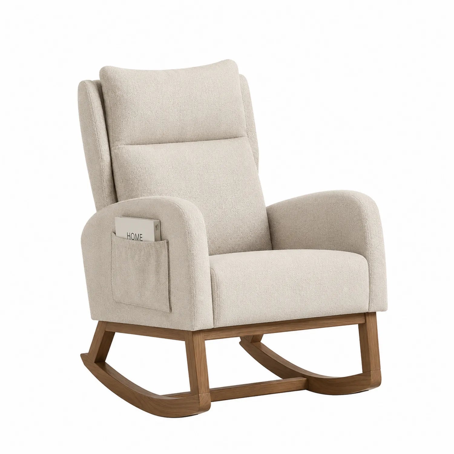 Schaukelstuhl Leinen Beige Holz